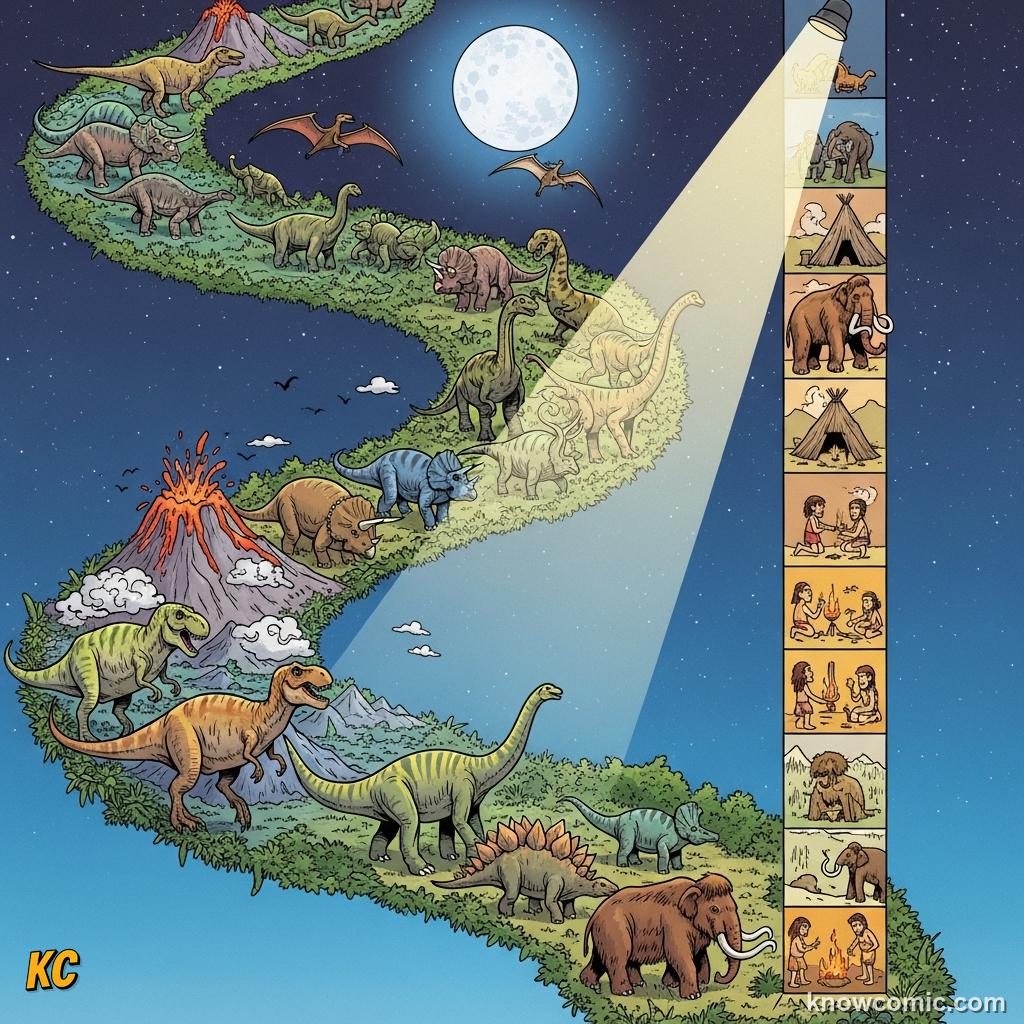 YOUR BRAIN VS DEEP TIME, comic scene of dinosaur duration