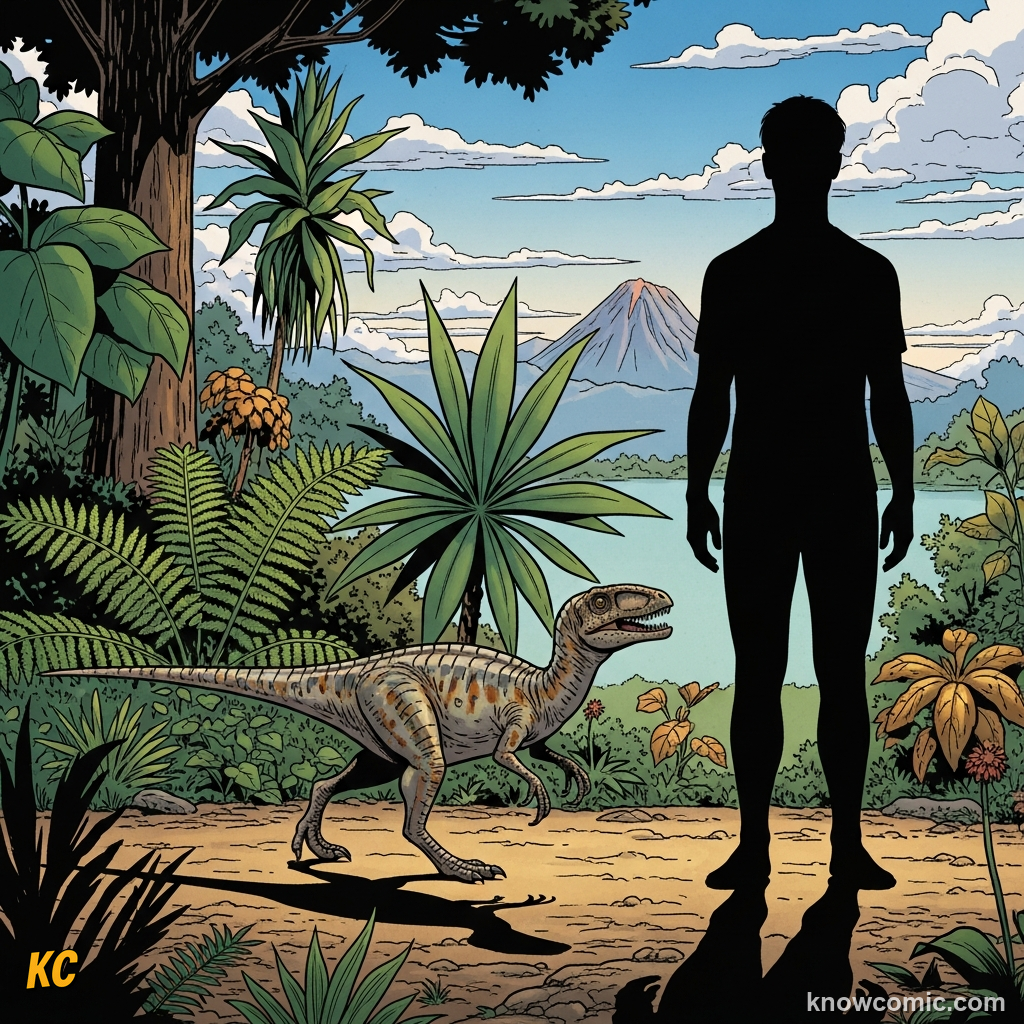 THE DAWN THIEF, comic scene of early dino size