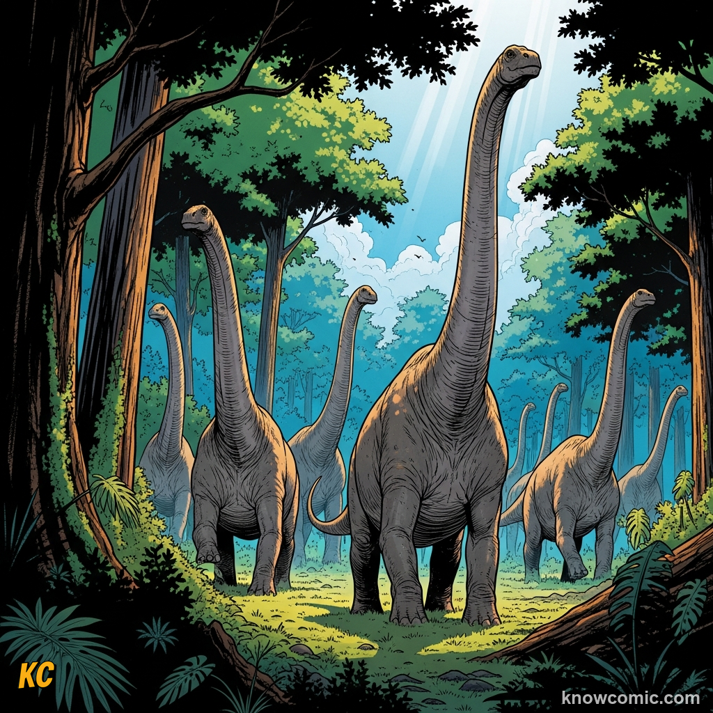 ANCESTORS OF ALL DINOS, comic scene of sauropod branch