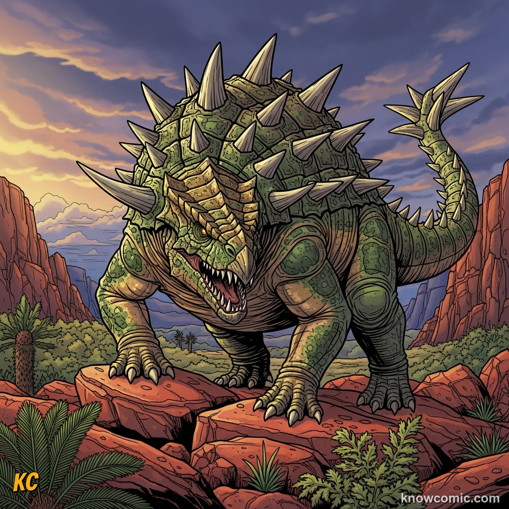 THE DINOSAUR HIP SOCKET, comic scene of triassic rivals