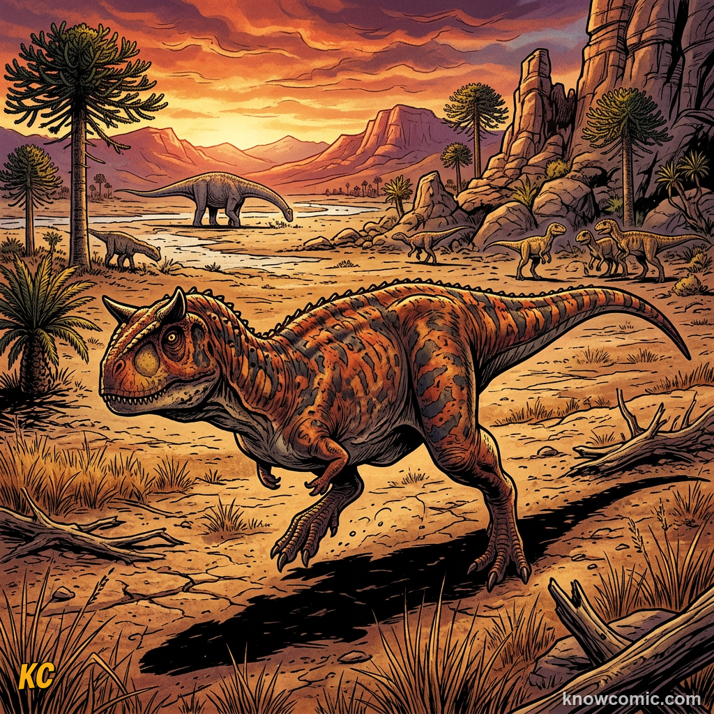 Comic landscape of Late Cretaceous Patagonia Argentina where Carnotaurus lived