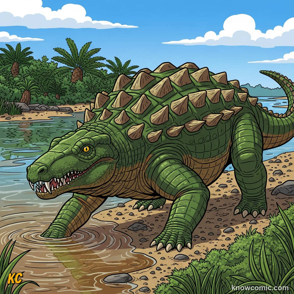 THE RULING REPTILES, comic scene of croc line archosaur
