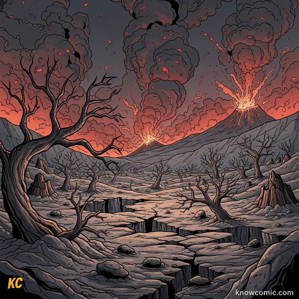 252 MA, comic scene of permian extinction