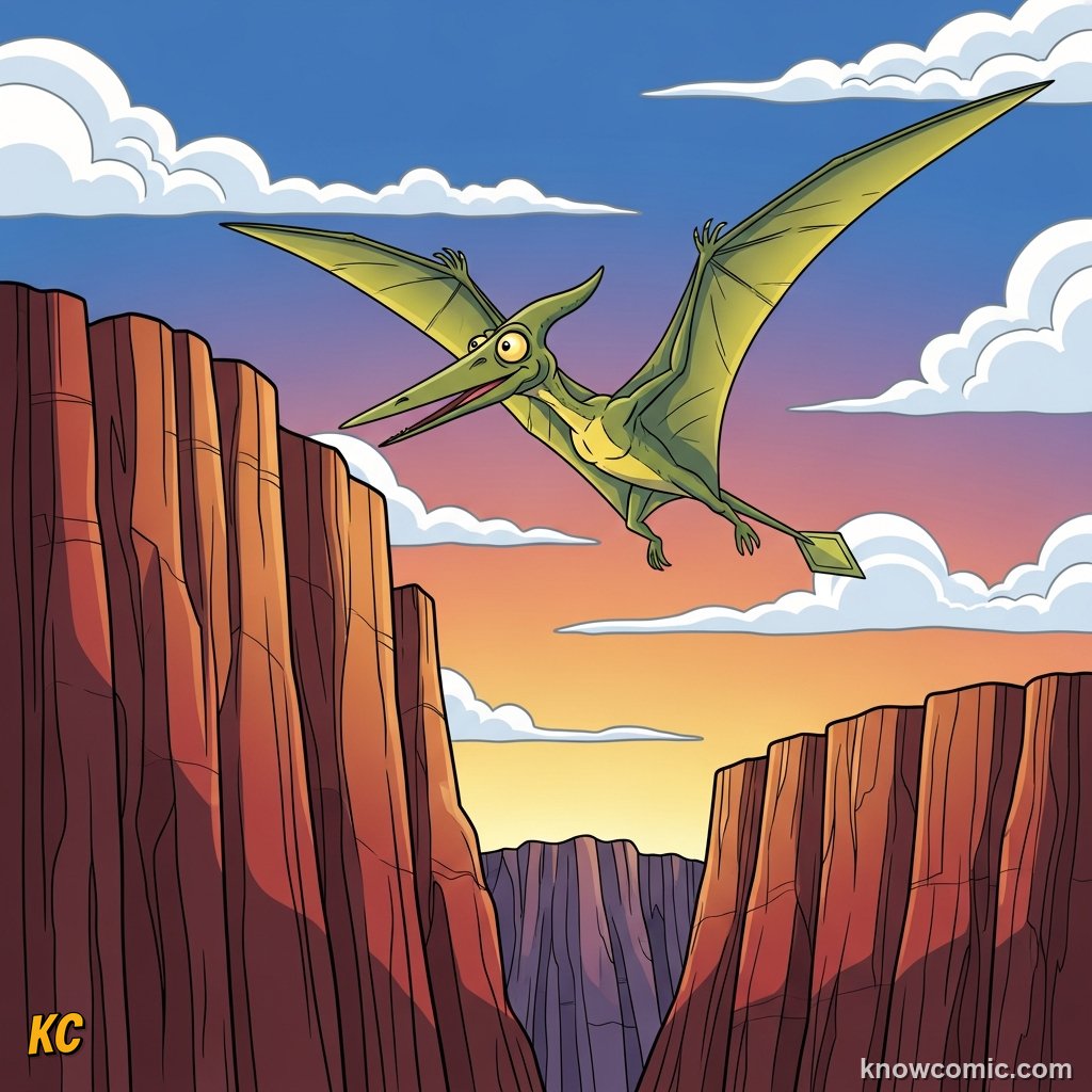 DINOSAURIA IS BORN, comic scene of pterosaur flight