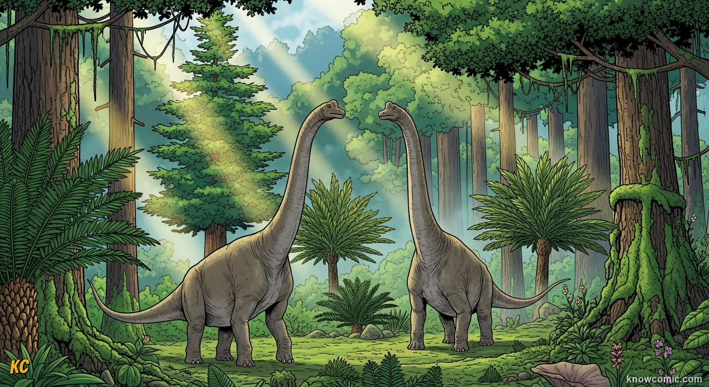 Steamy greenhouse: lush green Jurassic and Cretaceous world of giant dinosaurs