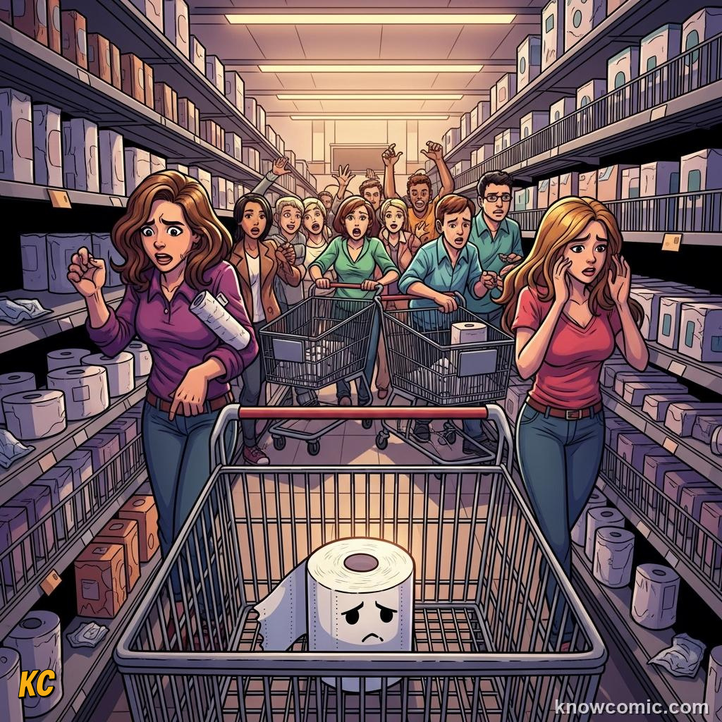 Empty supermarket toilet paper shelves during 2020 pandemic showing real supply and demand