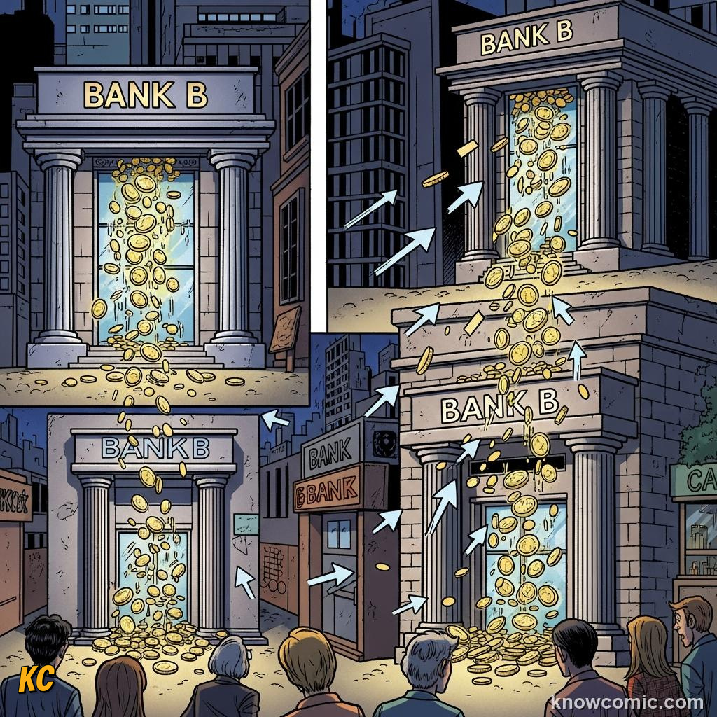 Second bank receiving a loan and lending most of it on to the next borrower