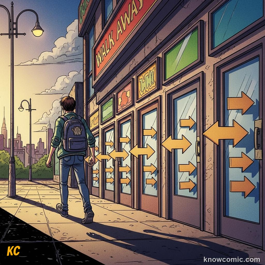 A shopper walking away to choose a different seller in a competitive market