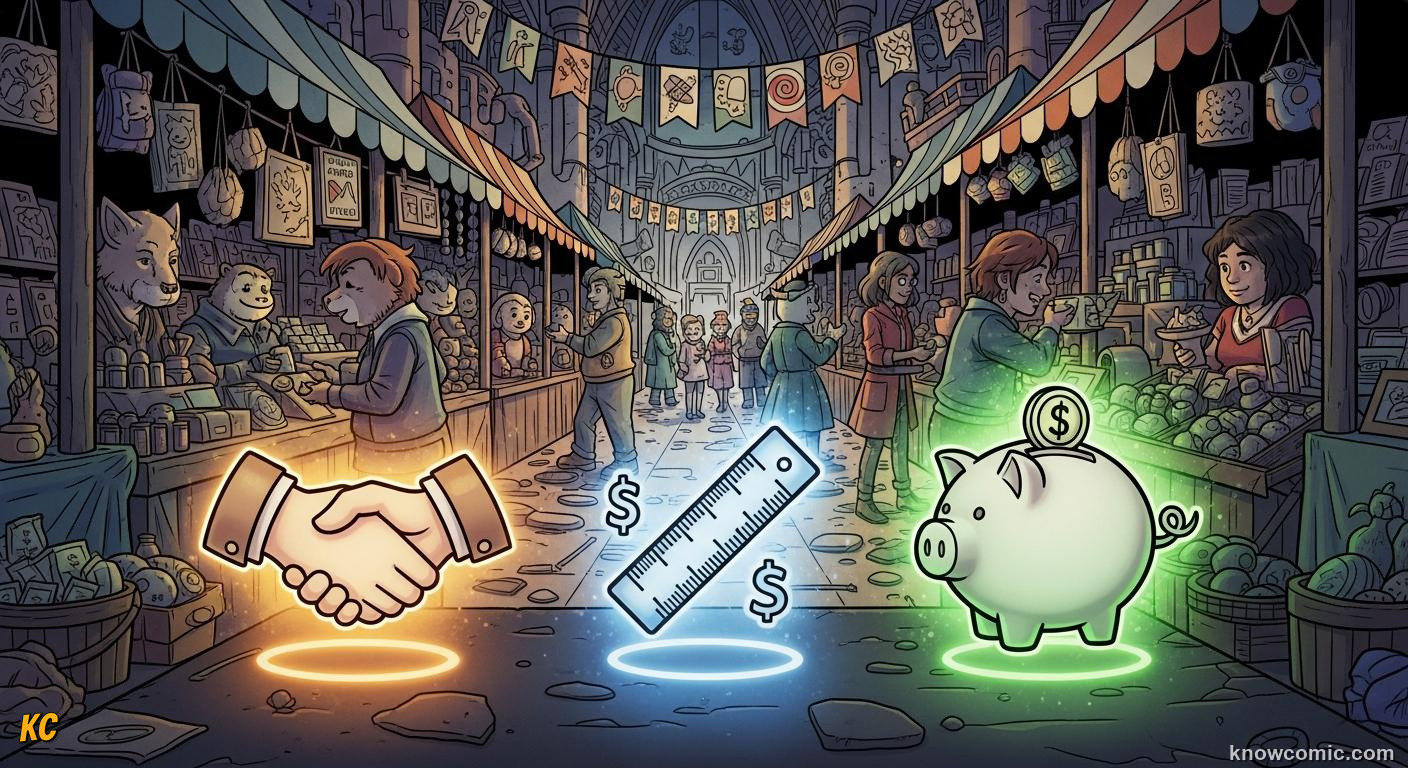 Three jobs of money shown as medium of exchange unit of account and store of value
