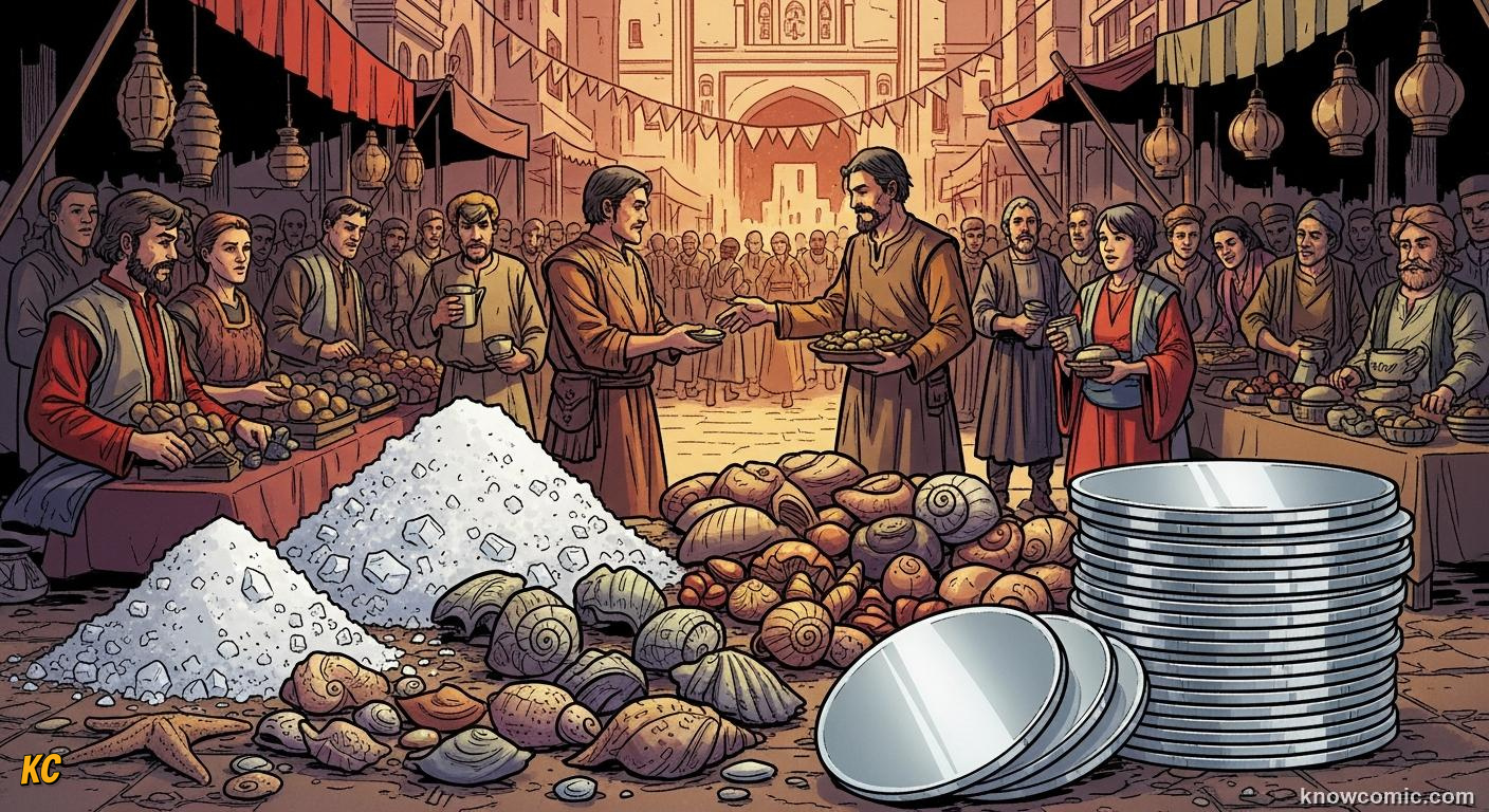 History of commodity money from shells and salt to stamped gold and silver coins