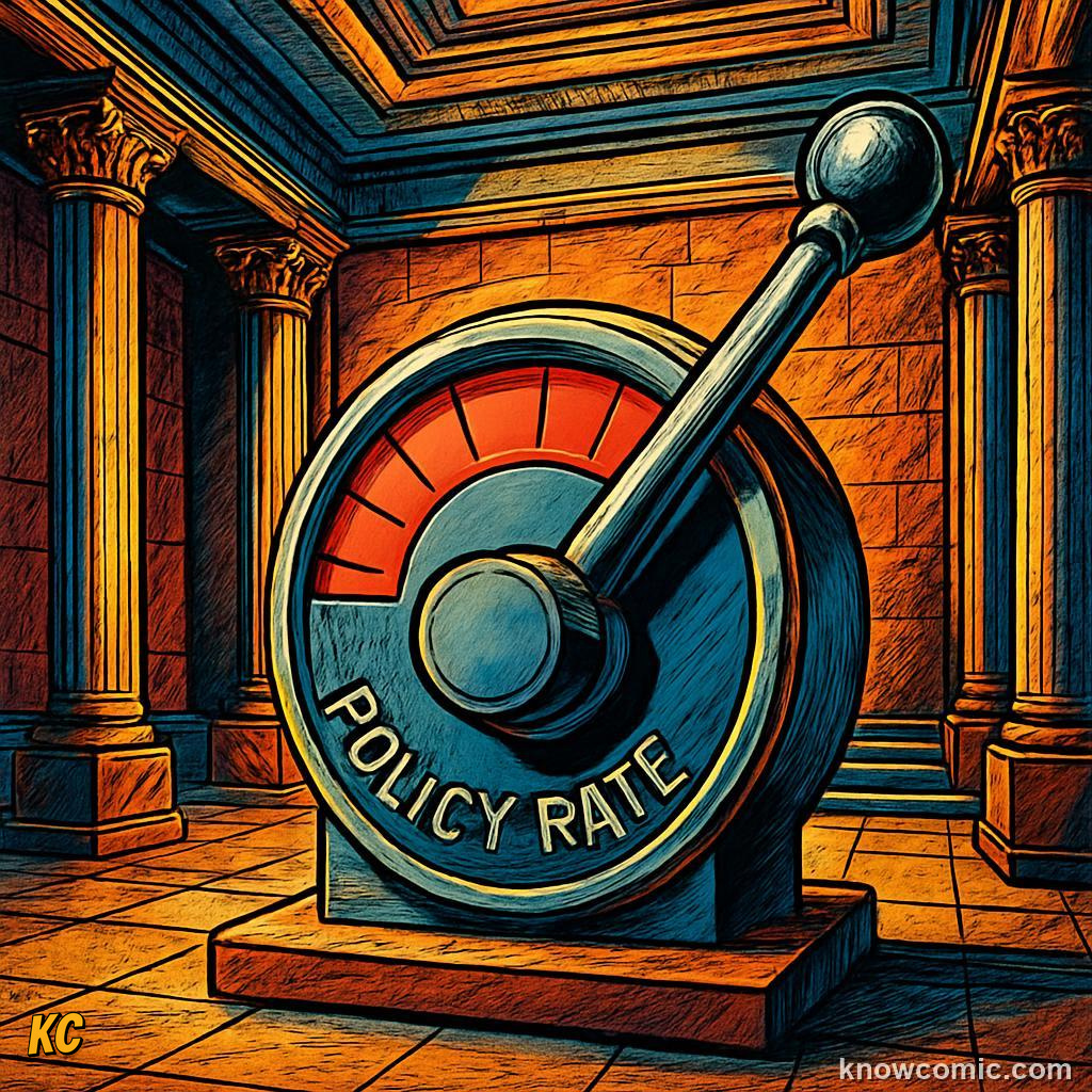 Policy rate dial showing the price of very short loans between banks set by the central bank