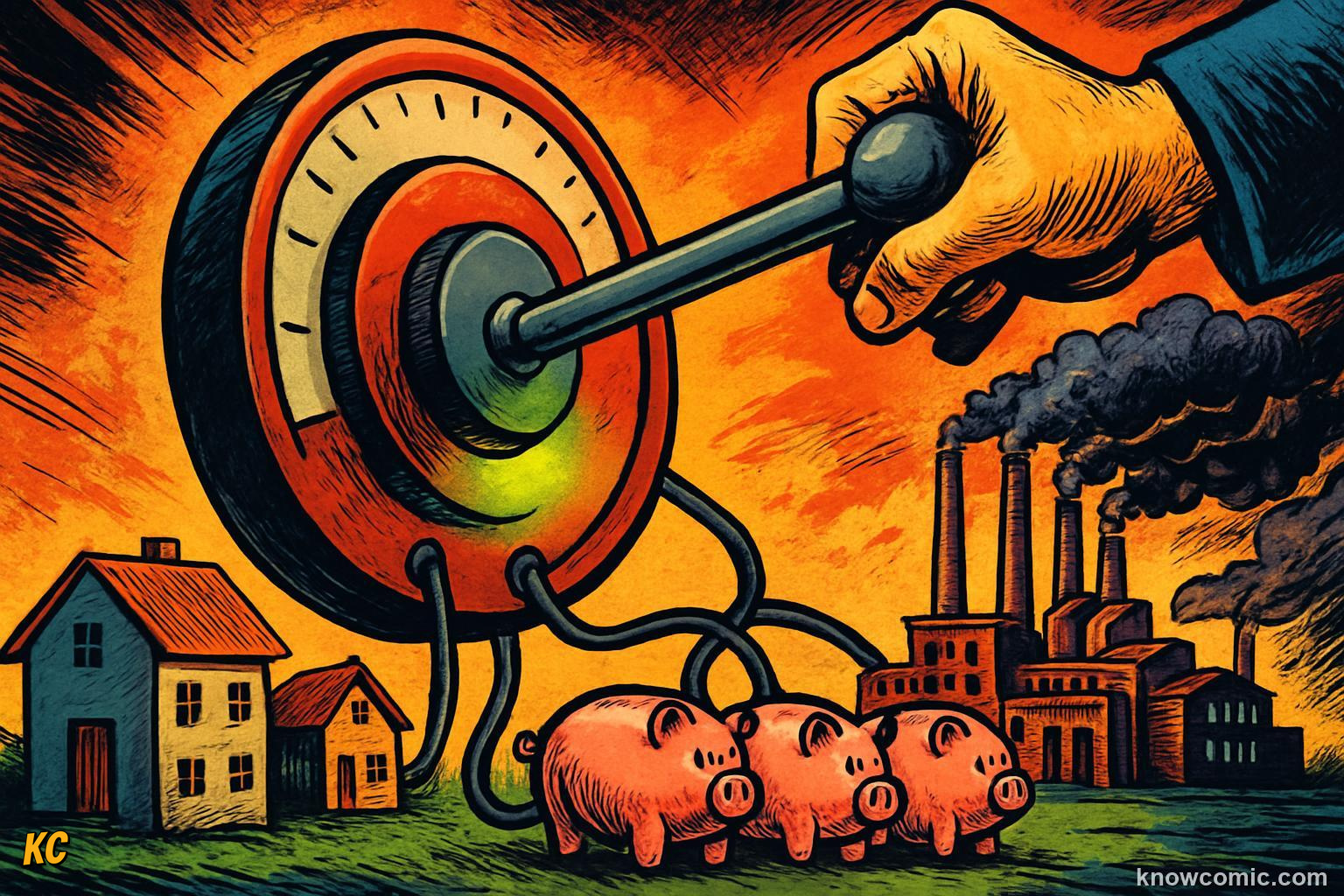 Interest rate dial being raised or lowered to cool or warm the wider economy