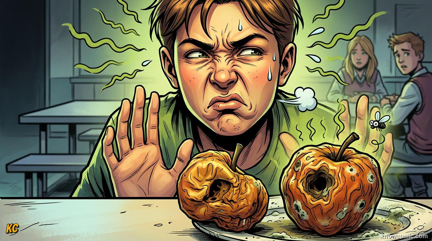 Comic panel about disgust and protection: Yuck Factor, educational kids illustration