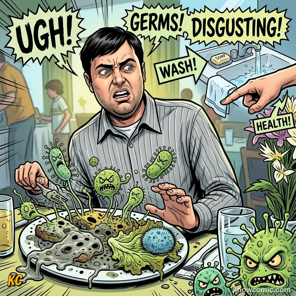 Comic panel about disgust and protection: Germs, educational kids illustration