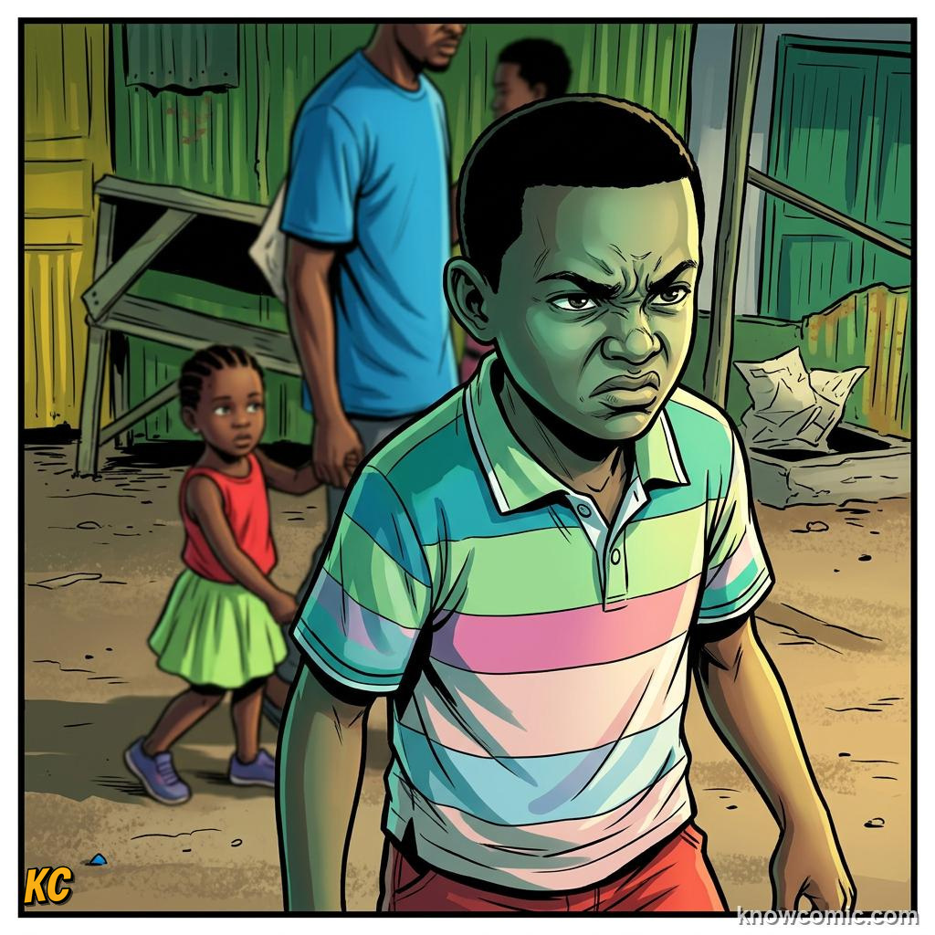 Comic panel about disgust and protection: Unfair Acts, educational kids illustration