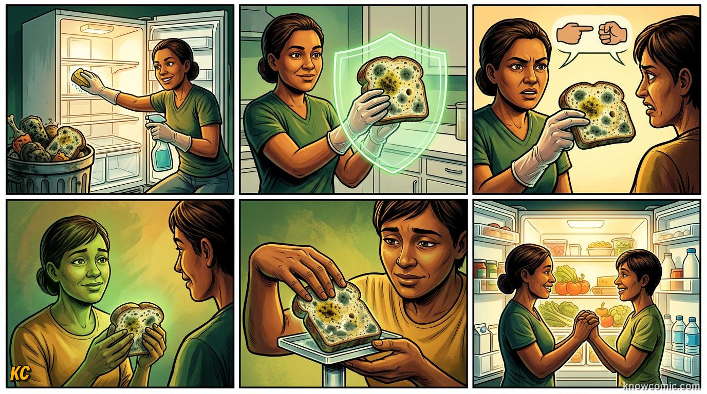 Comic panel about disgust and protection: Clean And Clear, educational kids illustration