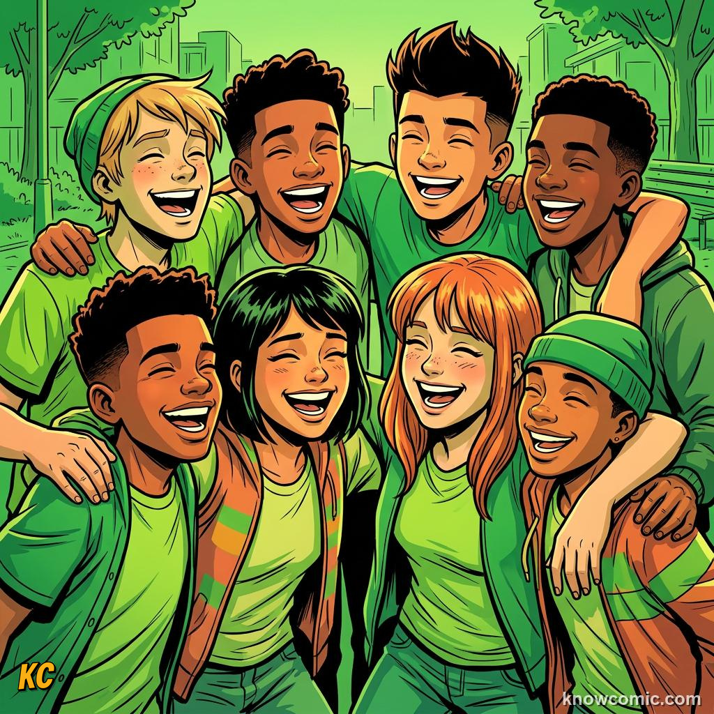 Comic panel about love and connection: Friends, educational kids illustration