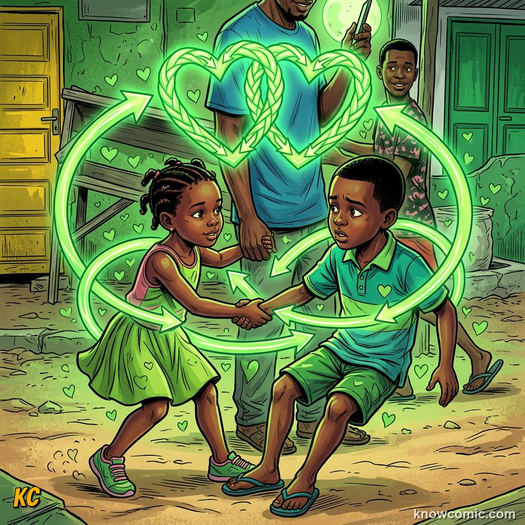 Comic panel about love and connection: Love Should Not Hurt, Mutual, educational kids illustration