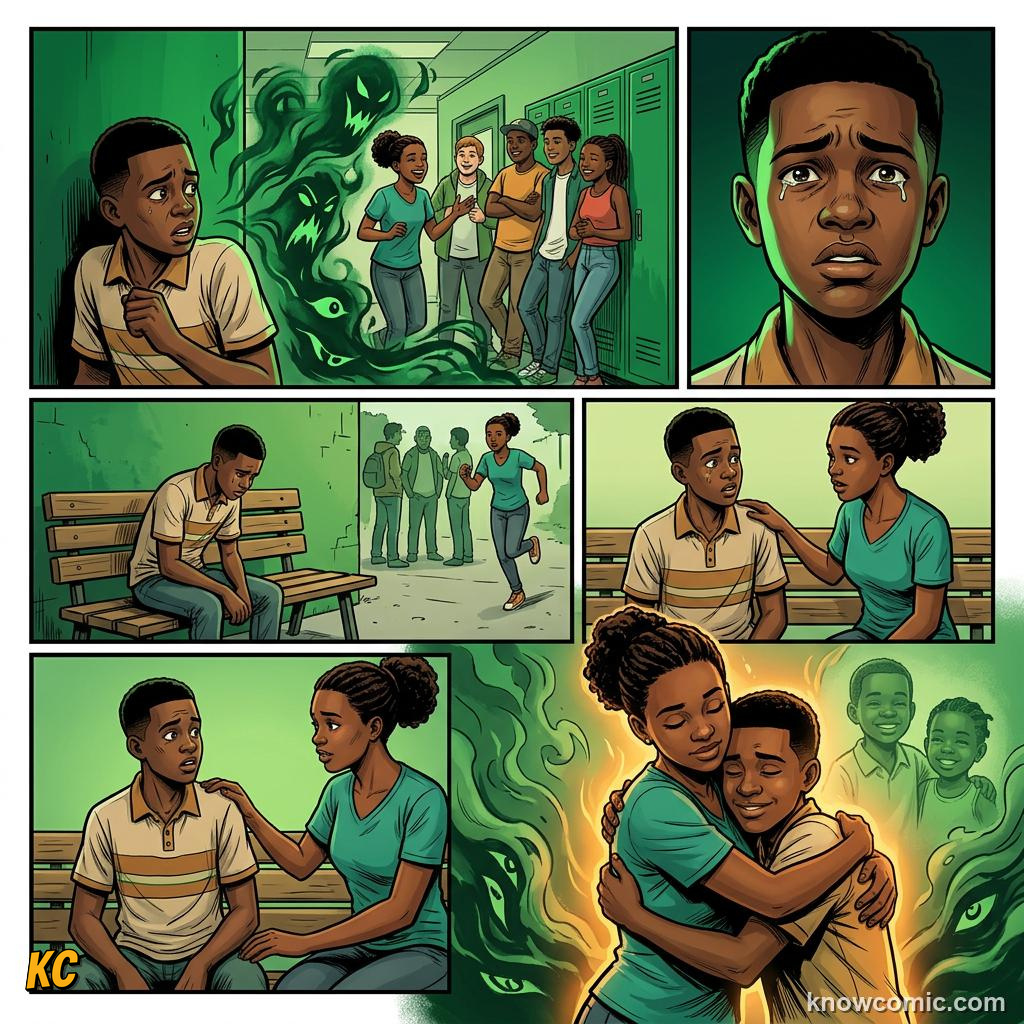 Comic panel about jealousy and desire: Same Family, Different Focus, Jealousy, educational kids illustration