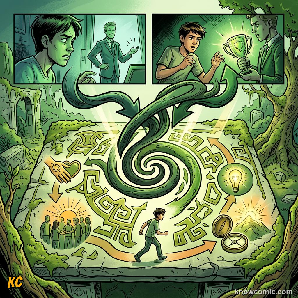 Comic panel about jealousy and desire: Both, educational kids illustration