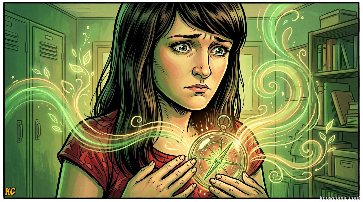 Comic panel about guilt and responsibility: Inner Guide, educational kids illustration
