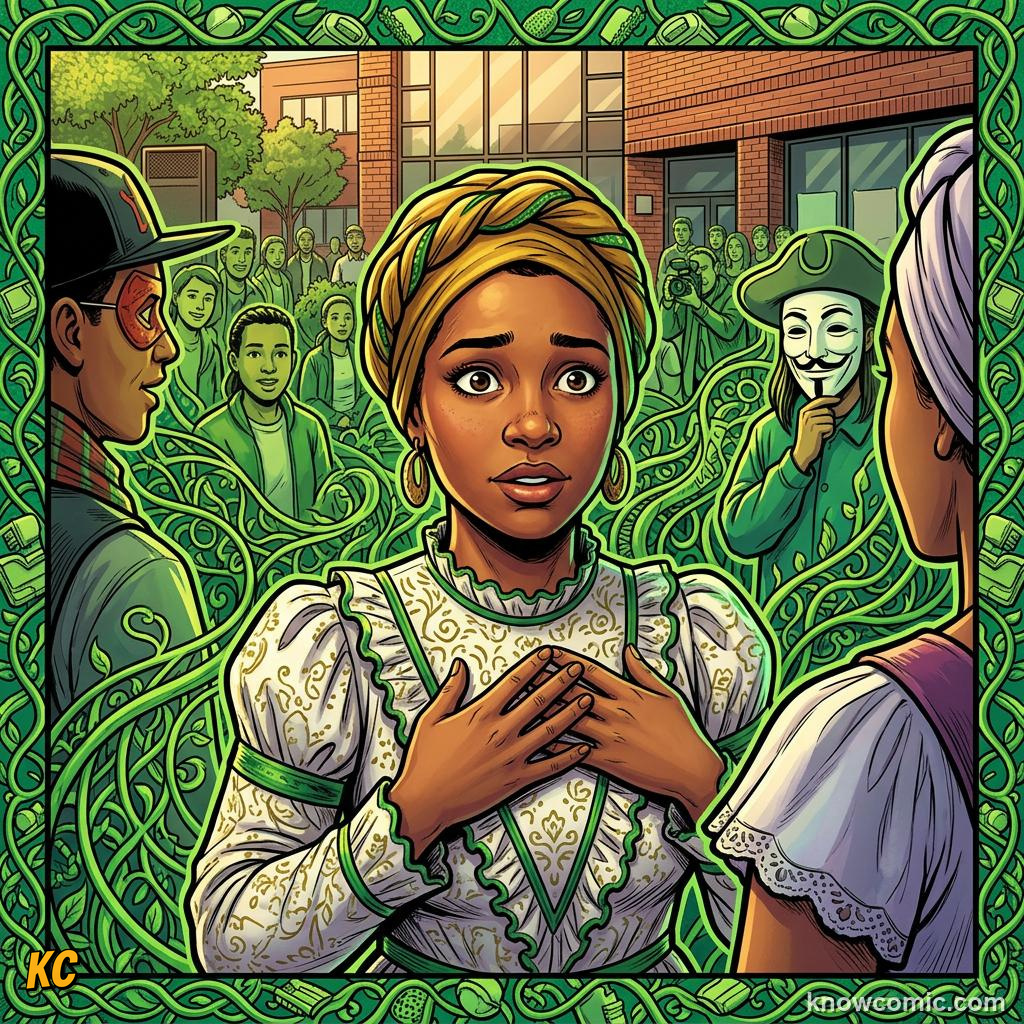 Comic panel about guilt and responsibility: Real Sorry, educational kids illustration
