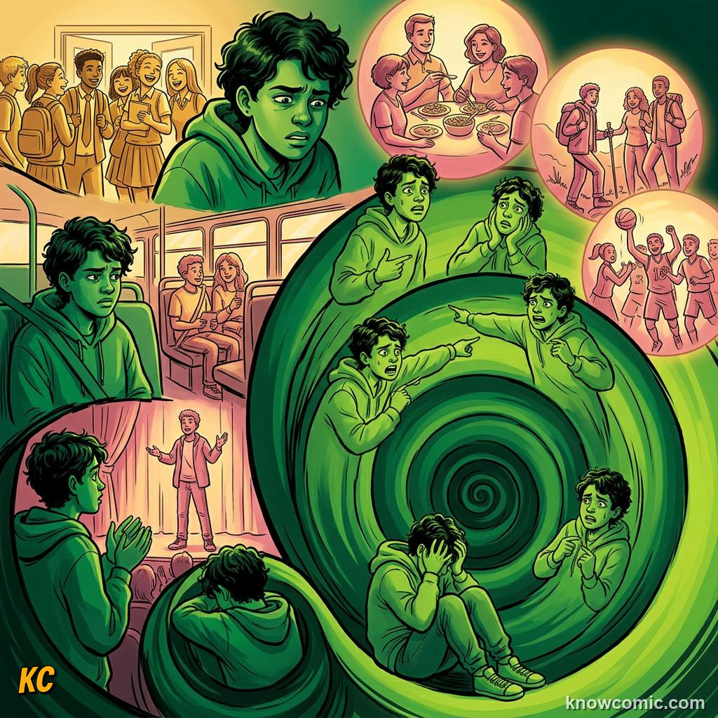 Comic panel about shame versus guilt: You Are Not Your Worst Moment, Safe Person, educational kids illustration