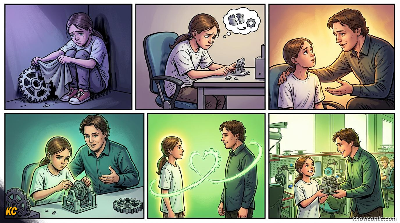 Comic panel about shame versus guilt: Stay Connected, educational kids illustration