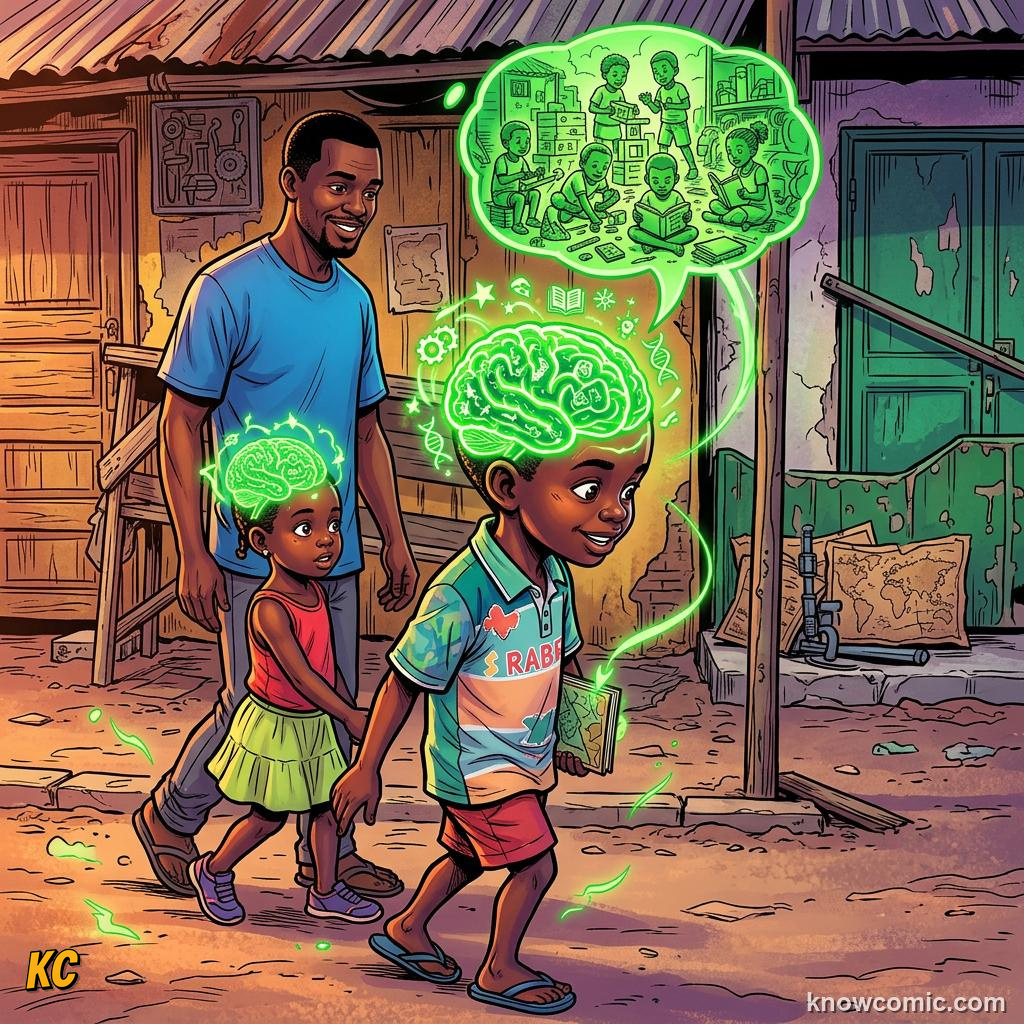 Comic panel about interest and curiosity: Learn Stories, educational kids illustration