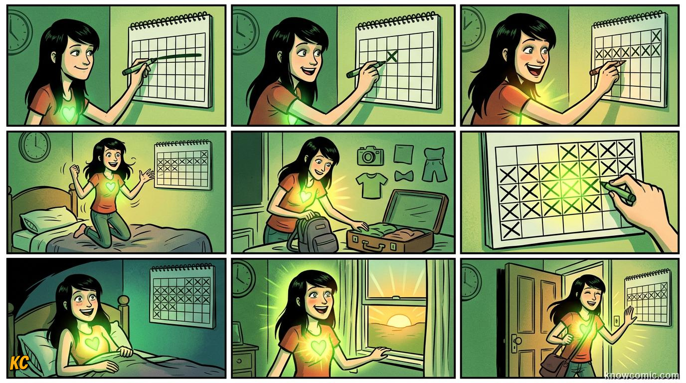 Comic panel about anticipation and hope: Bright Horizon, educational kids illustration