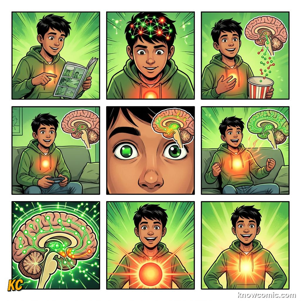 Comic panel about anticipation and hope: Imagine, educational kids illustration