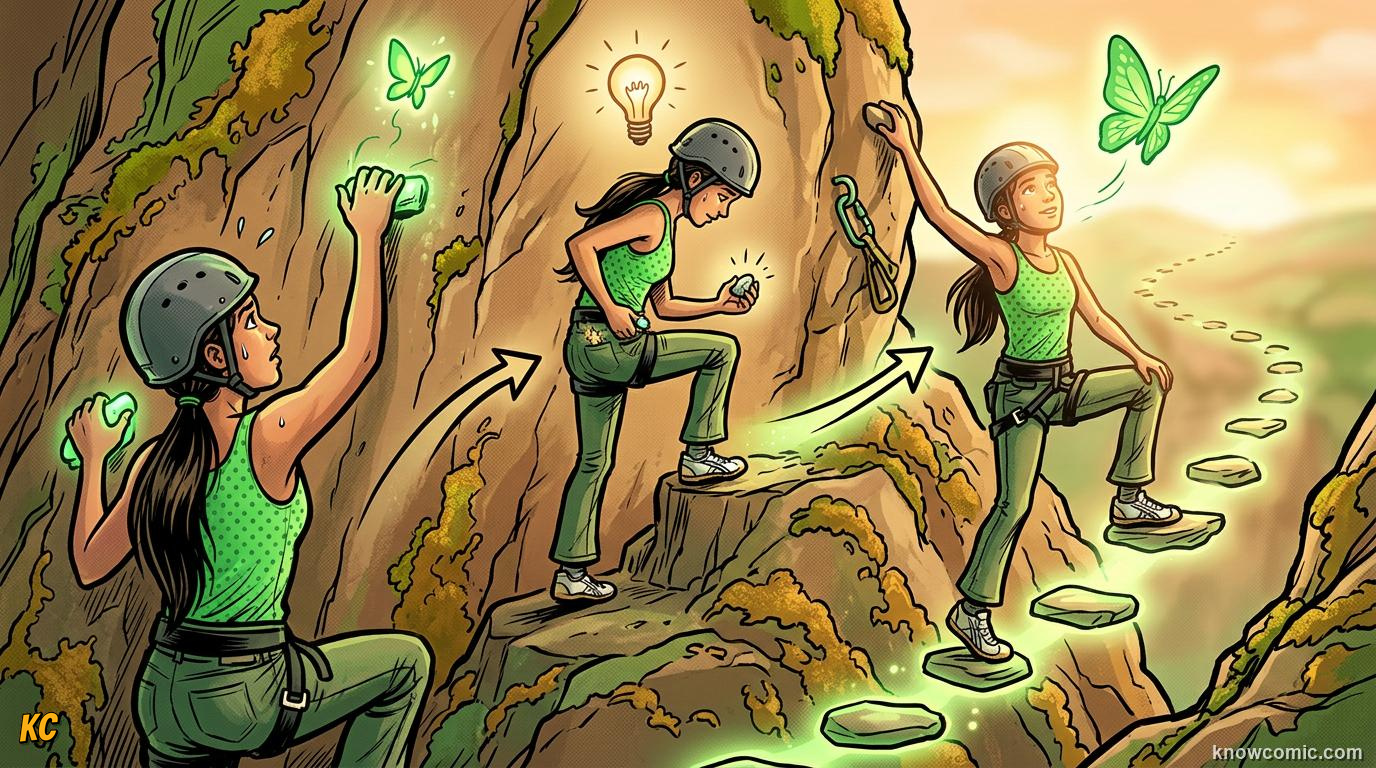 Comic panel about anticipation and hope: Forward Light, educational kids illustration