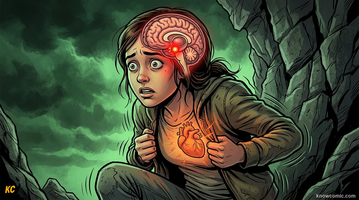 Comic panel about fear and safety: Internal Siren, educational kids illustration