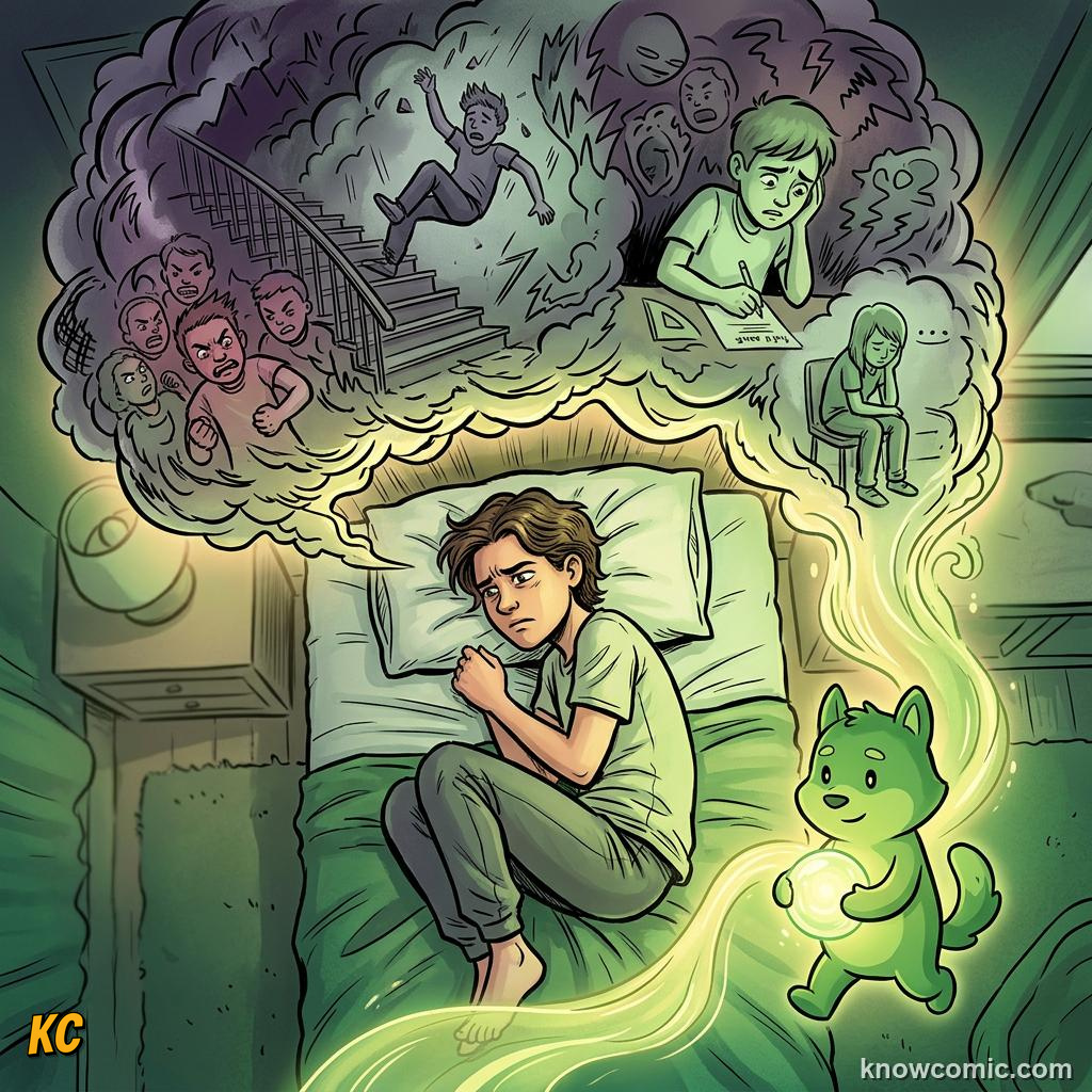 Comic panel about fear and safety: Not All Fear Is The Same, Anxiety, educational kids illustration