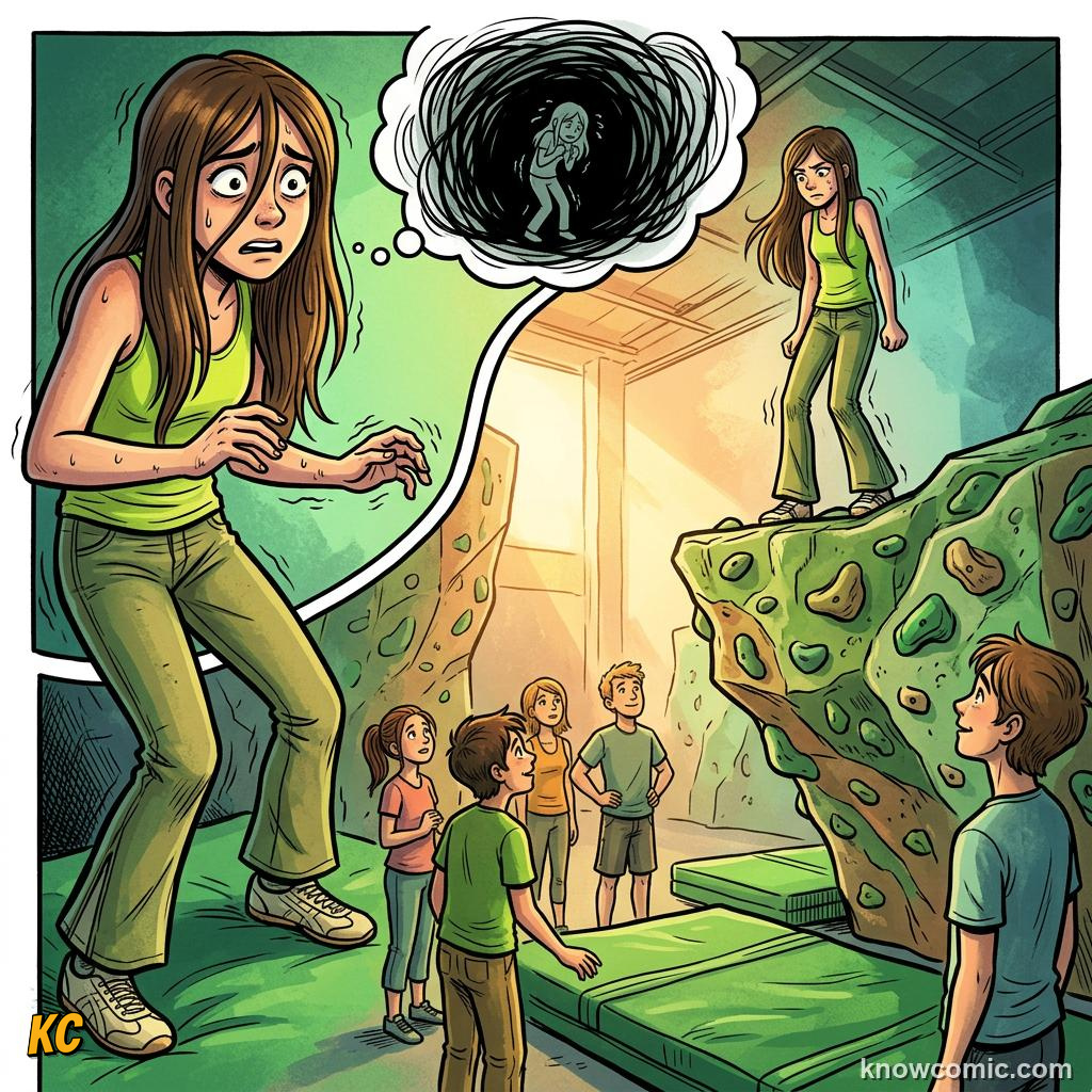 Comic panel about fear and safety: Growth, educational kids illustration