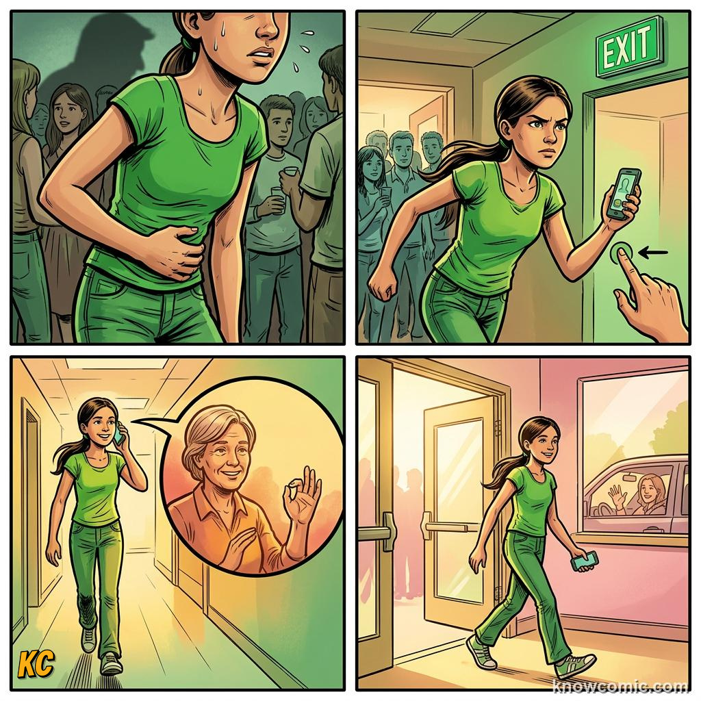 Comic panel about fear and safety: Fear Guides Wise Action, Trust Gut, educational kids illustration