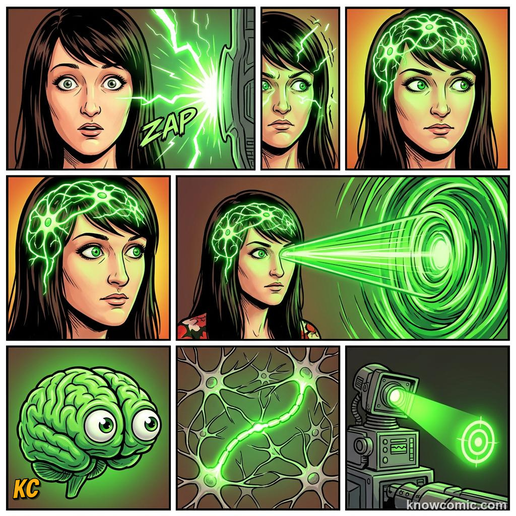 Comic panel about surprise and alert: Surprise Grabs Your Focus, Visual Jolt, educational kids illustration
