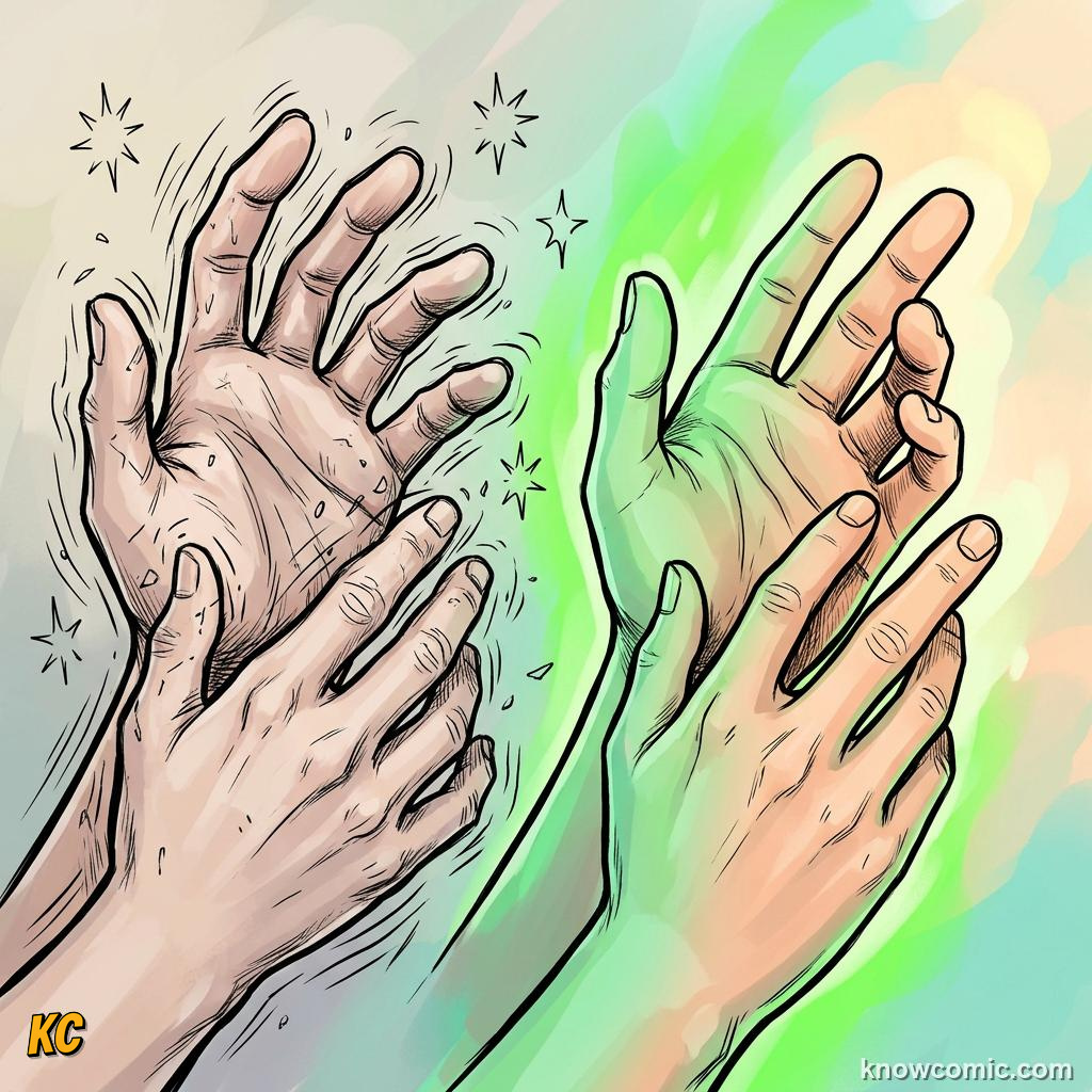 Comic panel about surprise and alert: Calm Your System Down, Shake It Out, educational kids illustration