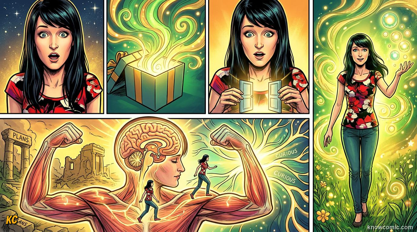 Comic panel about surprise and alert: Open Doors, educational kids illustration