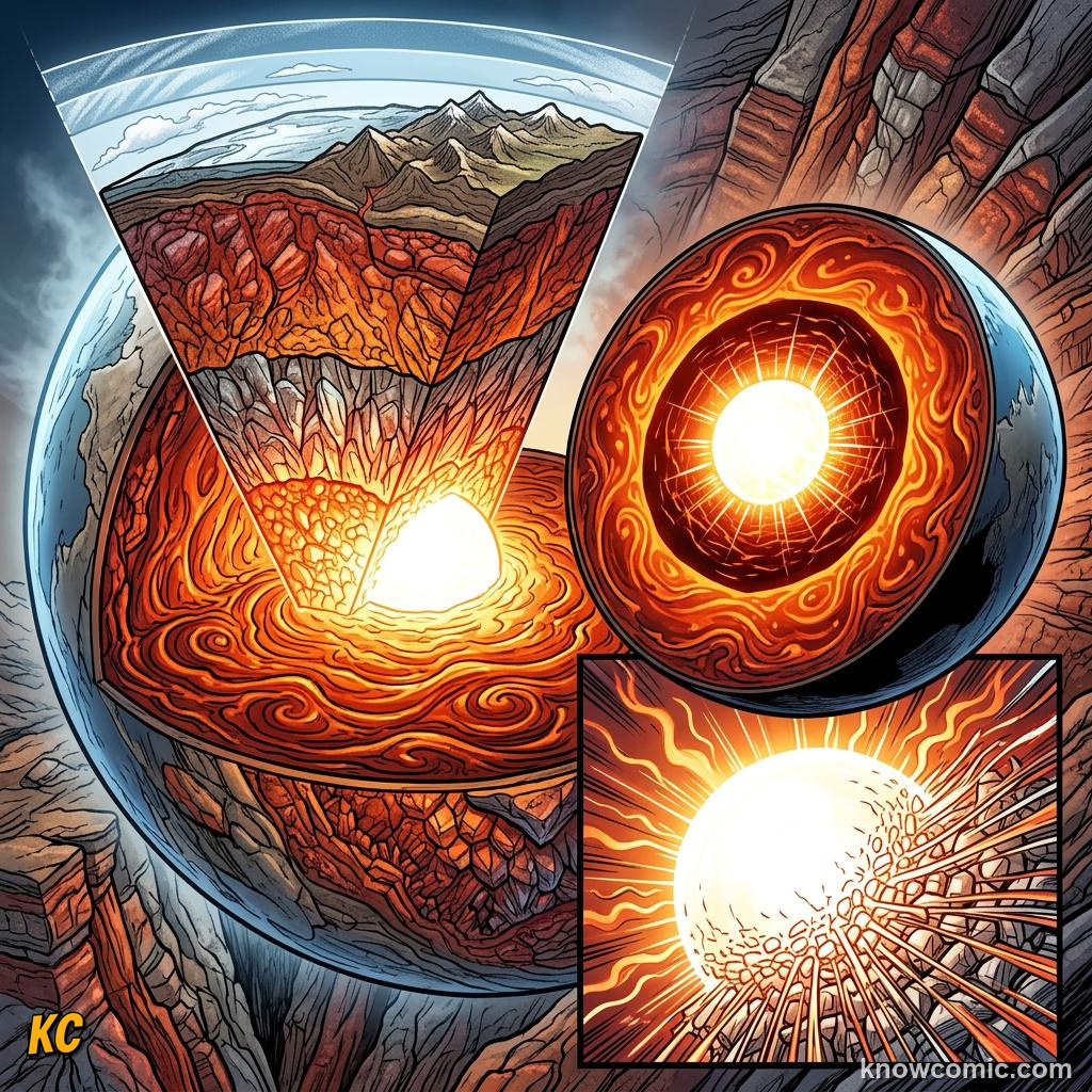 Solid inner core under extreme pressure and temperature about 1200 km radius