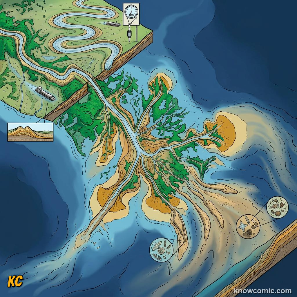 Very gentle river gradient in lower course with slow wide channel near sea level