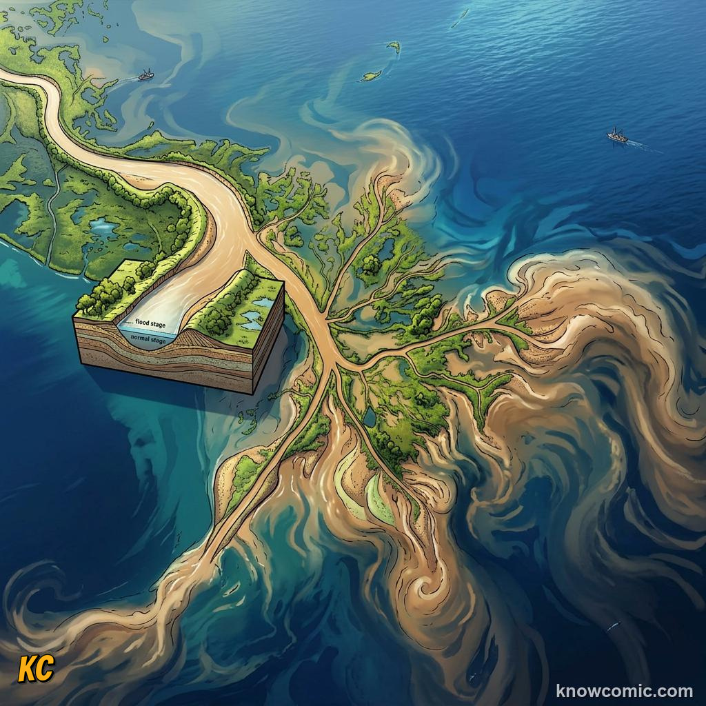 Wide fertile lower course floodplain with meandering channel and farmland beside river