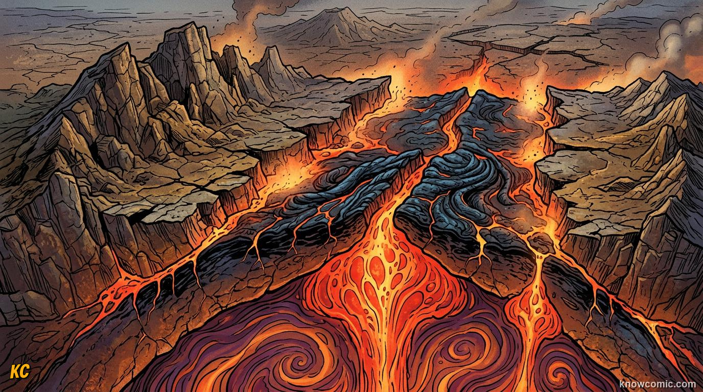 Divergent plate boundary where two tectonic plates move apart and new crust forms between them