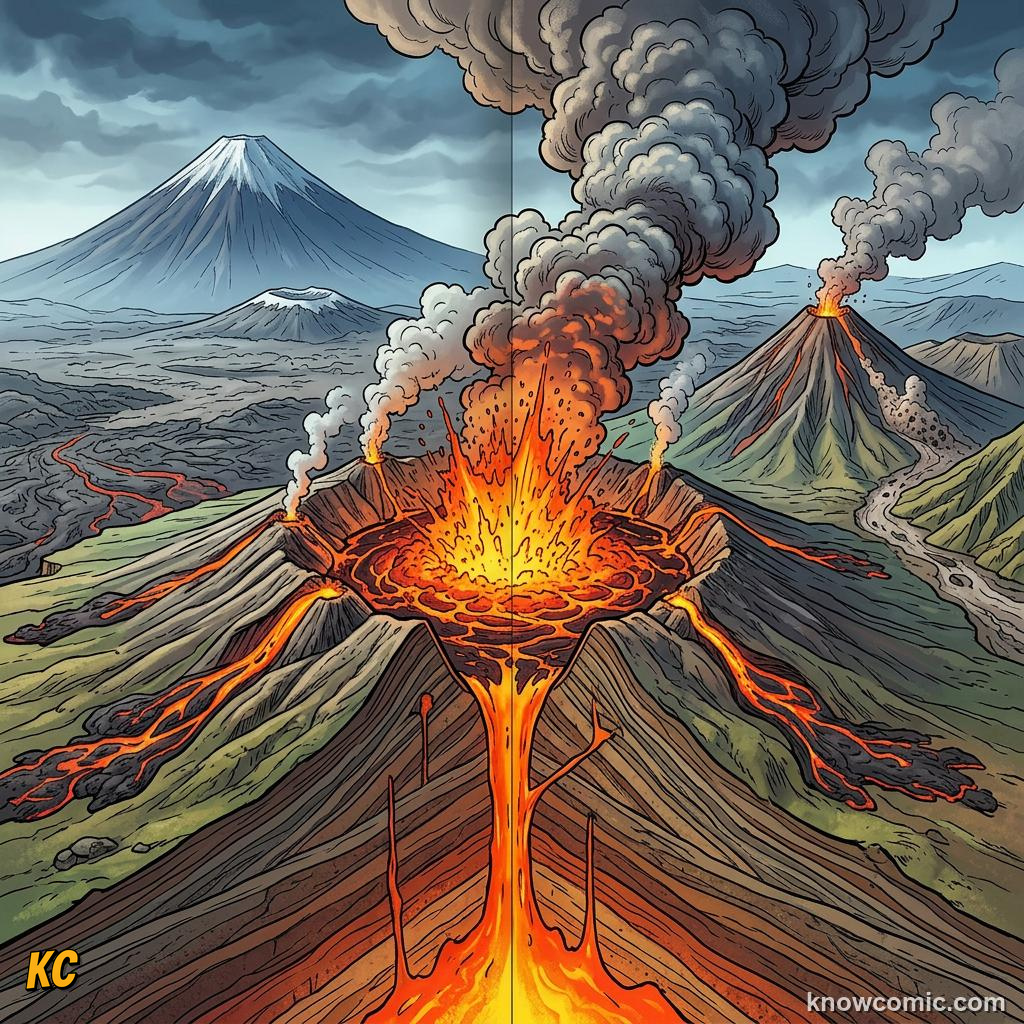 Volcanic vent and summit crater where lava ash and gas escape to atmosphere