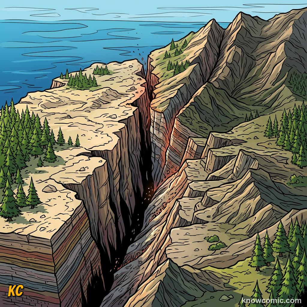 Rocky fault boundary where two tectonic plates meet
