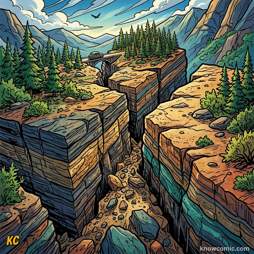 Comic fault crack where rock blocks can slip past each other