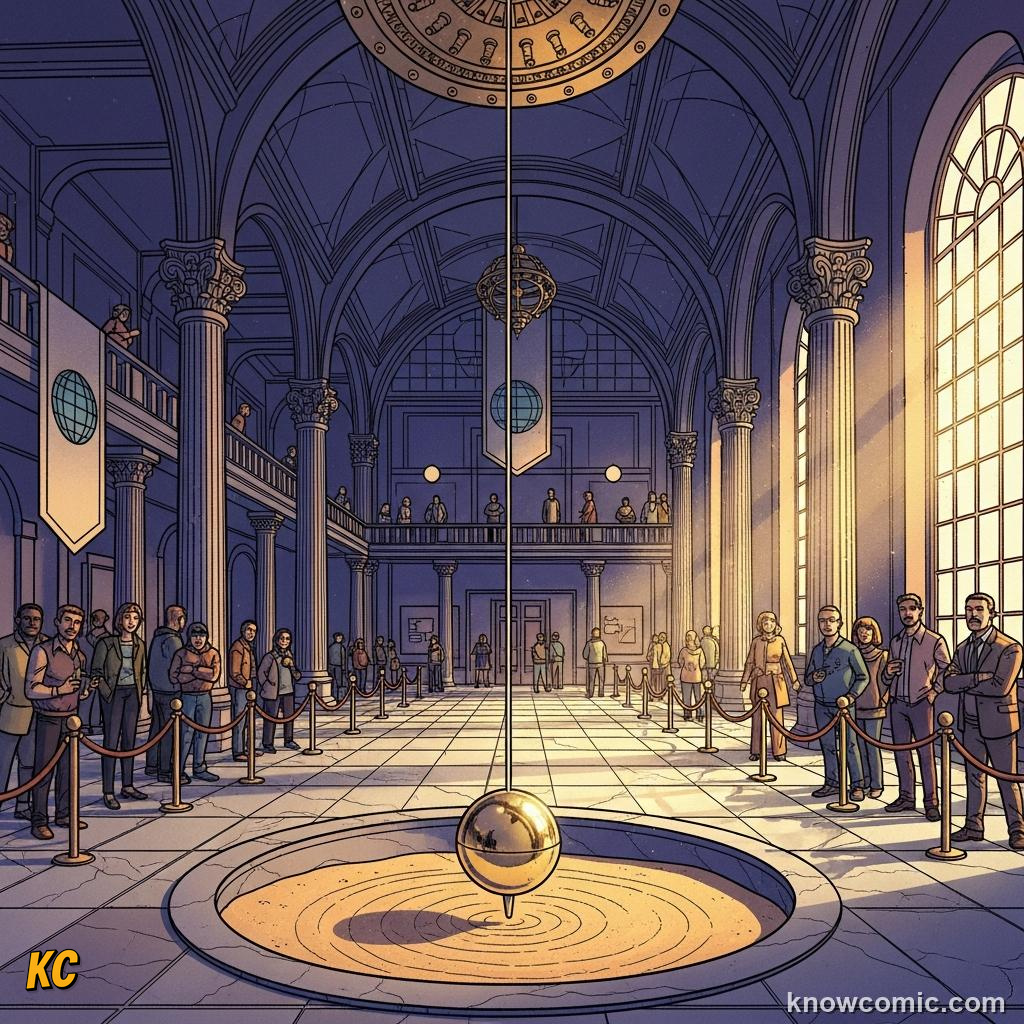 Foucault pendulum swinging in a circle proving Earth rotates beneath it