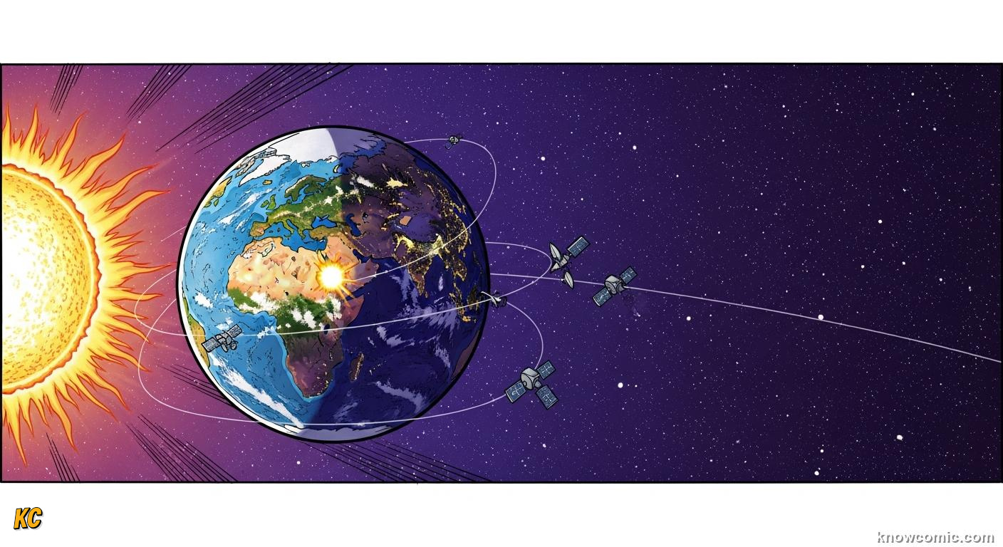 Earth spinning on its axis while simultaneously orbiting around the Sun