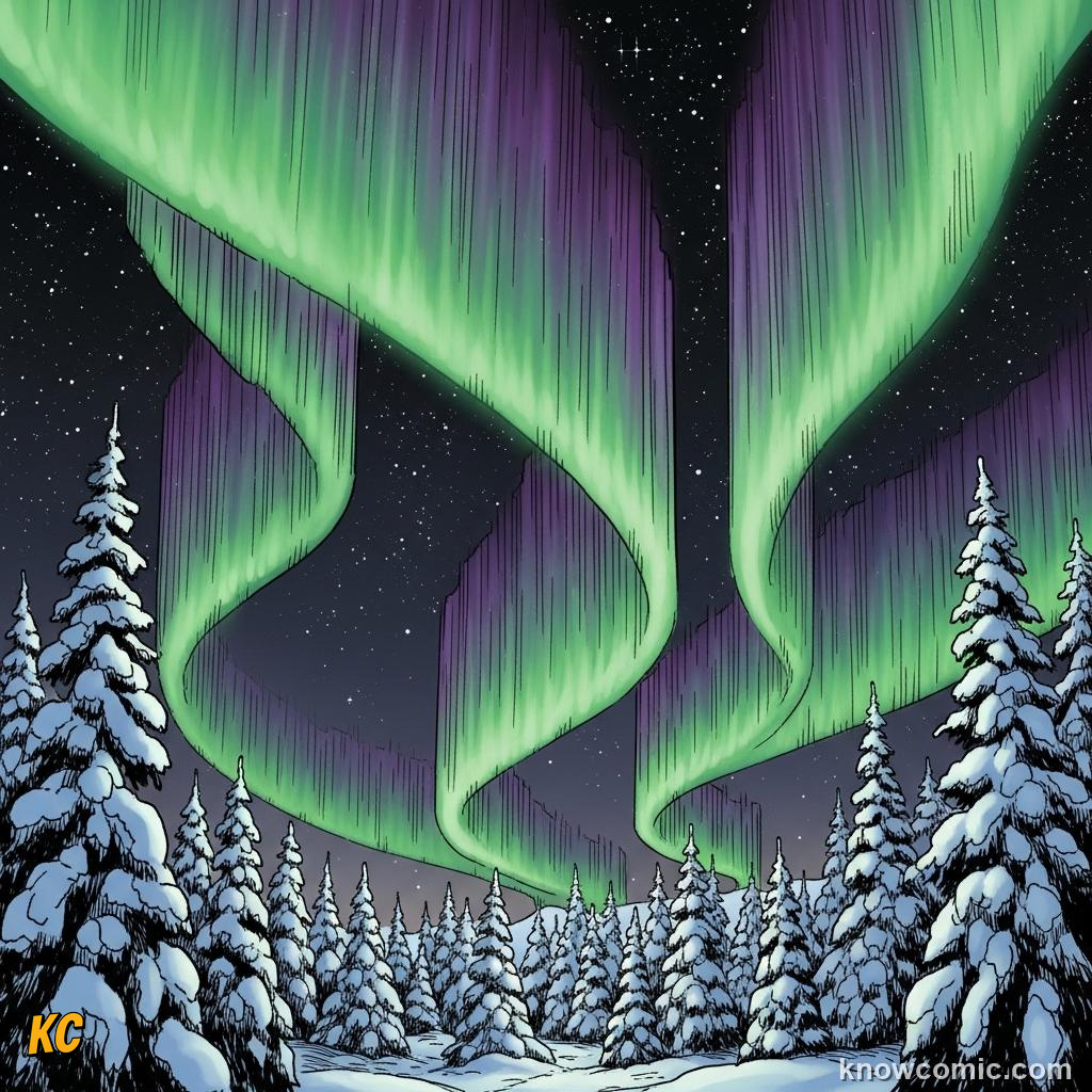 Aurora lights formed by charged particles hitting Earths magnetic field lines