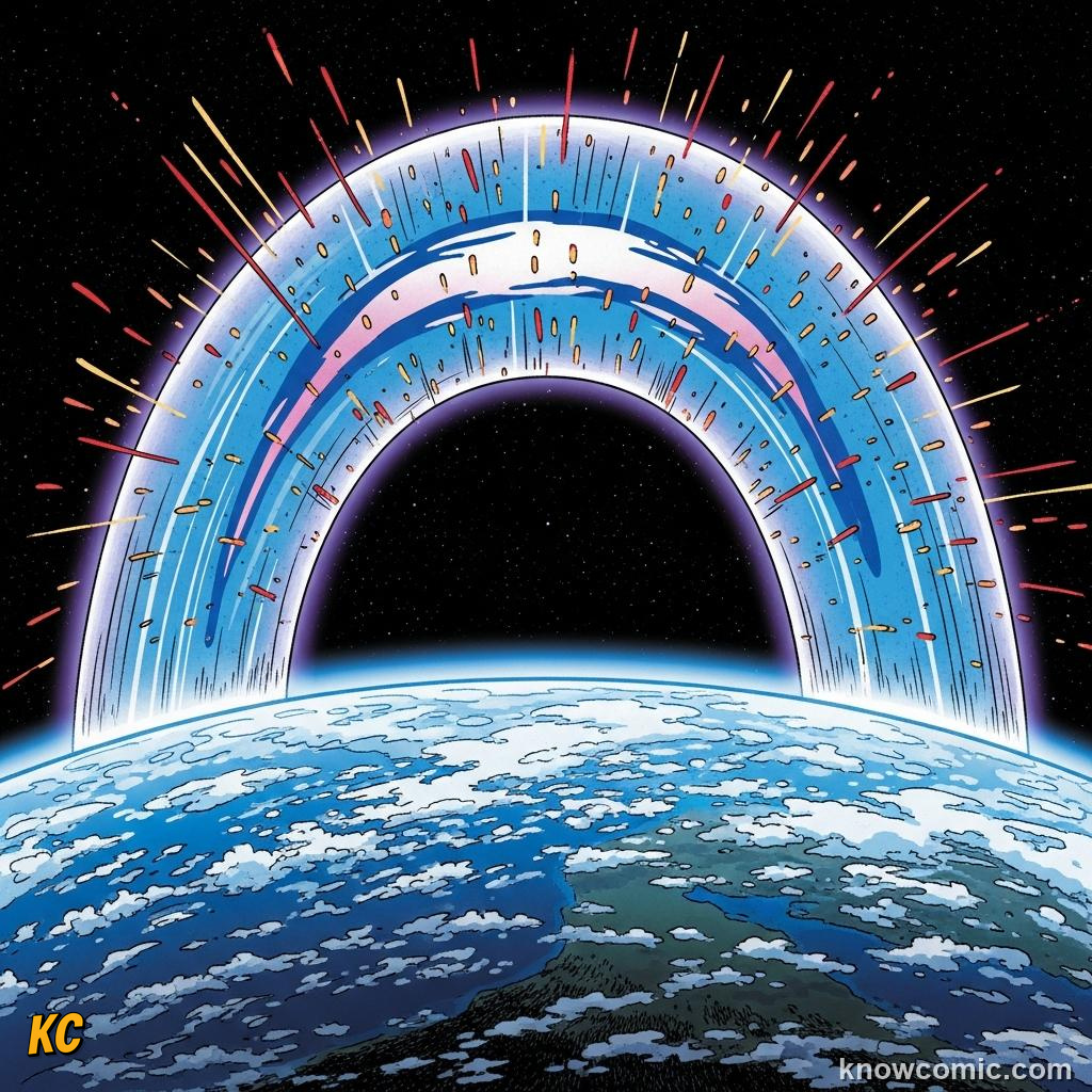 Ozone layer O3 molecules in stratosphere absorbing harmful ultraviolet rays